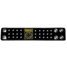 Nirvana Smily & Pins Mens Black PVC Wrist Band 010